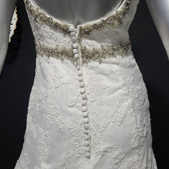 NWT~$1795~DAVINCI~SZ 6~IVORY OFF WHITE RHINESTONE BEADED LACE WEDDING DRESS - Picture 12 of 16